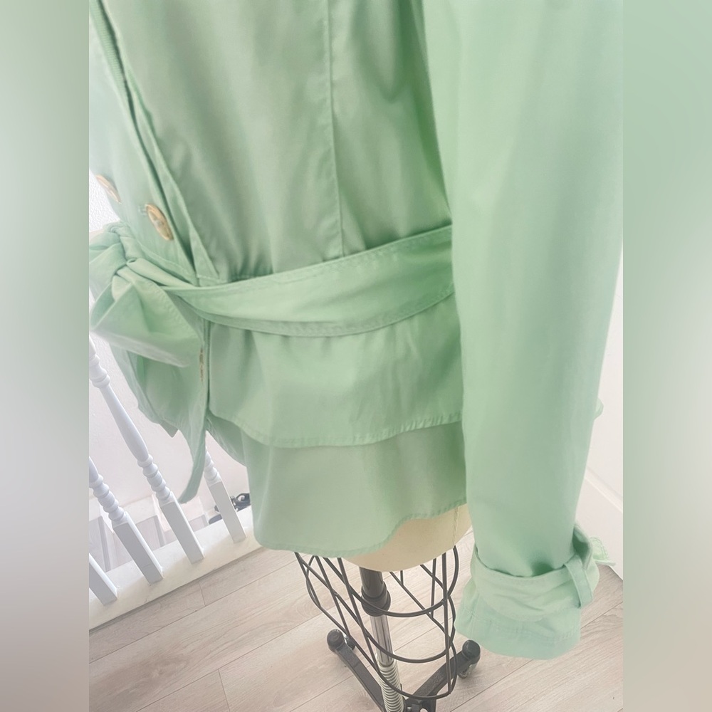White House black market long sleeve double breasted ruffle, mint jacket. - Picture 15 of 16